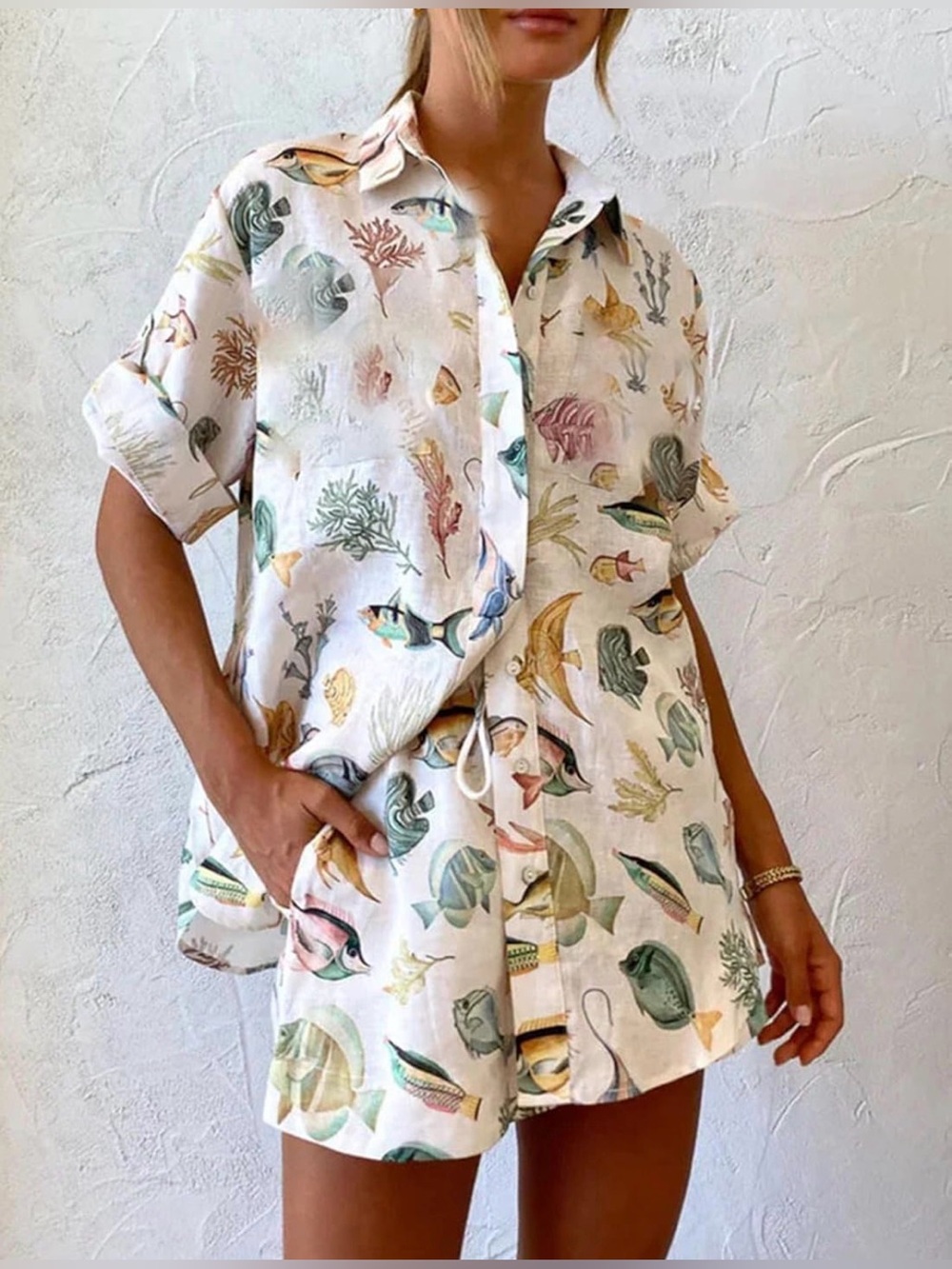 Peaceglad Women's Shell 🐚 Print 2 Piece Pajama Set Short